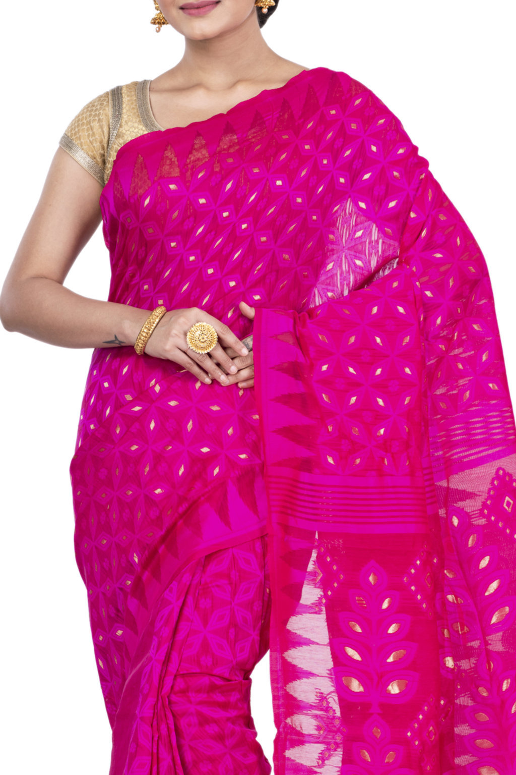 Pink Pure Cotton Minakari_Jmdni Jamdani Saree (697)